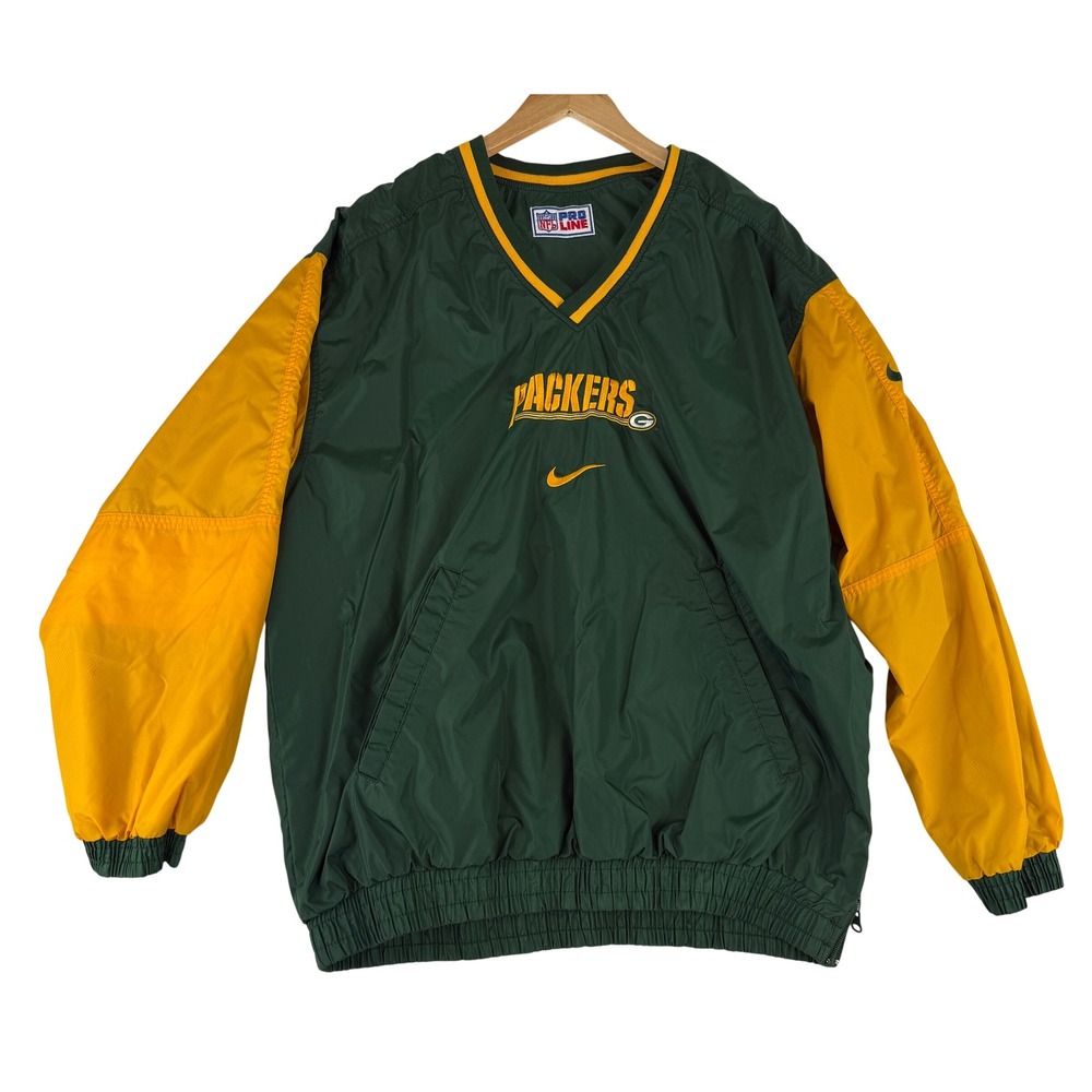 Nike Windbreaker Pullover Mens Large Green Reversible NFL Green Bay Packers